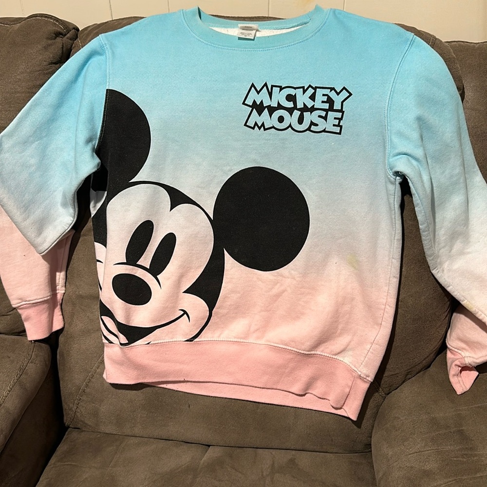 Disney Mickey Mouse Side Peek Blue Pink Ombre Sweatshirt Medium